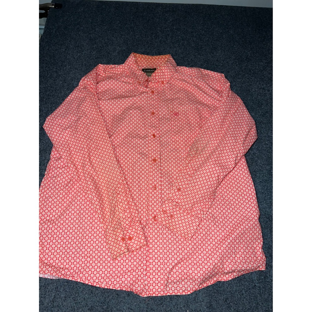 Ariat Mens XL Red White Geometric Print Long Sleeve Cotton Button Down Shirt